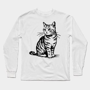 This is a simple black ink drawing of a cat Long Sleeve T-Shirt